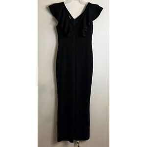 Black One Piece Pant Jumpsuit With Ruffle Detail. Womens S Super Stretchy Classy